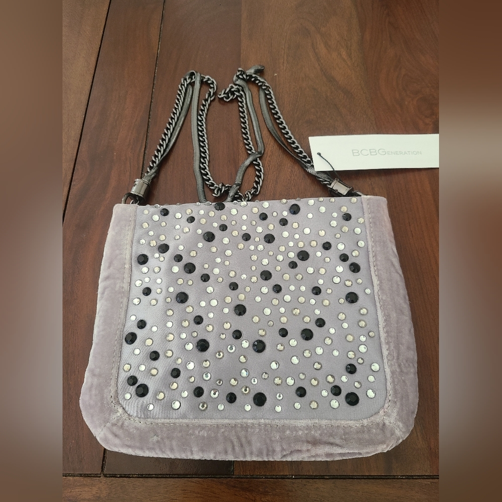 BCBGeneration silver fabric bag with beads